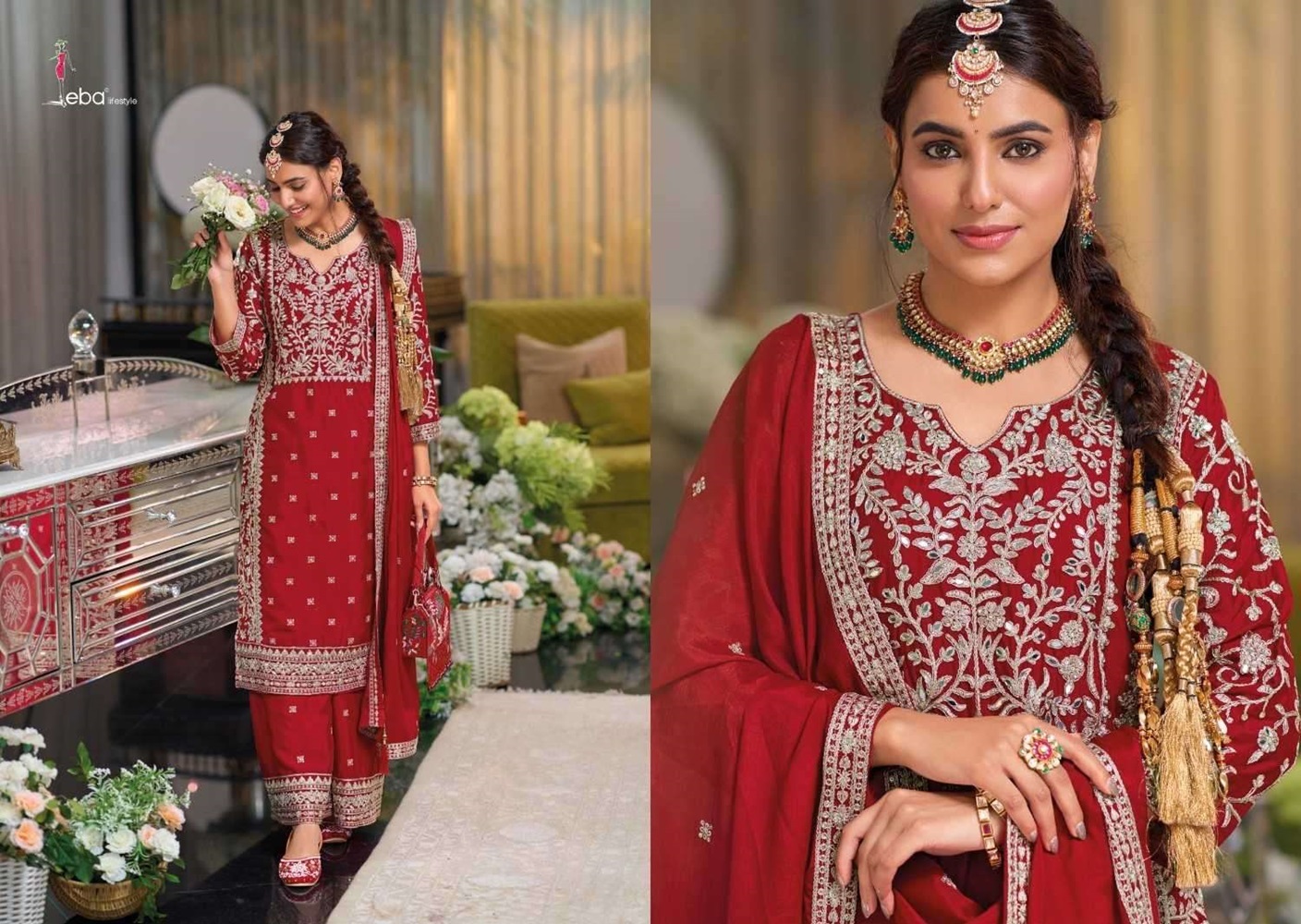 Exotic Chinon Silk Embroidered Designer Suit