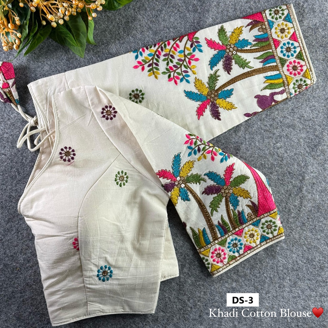 Khadi Cotton Chain Stitch Embroidery Blouse