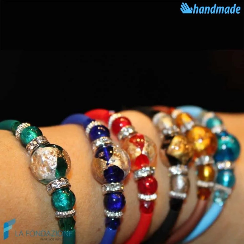 Pearl bracelet with aventurine handmade Murano glass - La Fondazione snc - BRAC0033