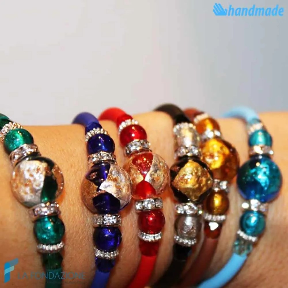 Pearl bracelet with aventurine handmade Murano glass - La Fondazione snc - BRAC0033