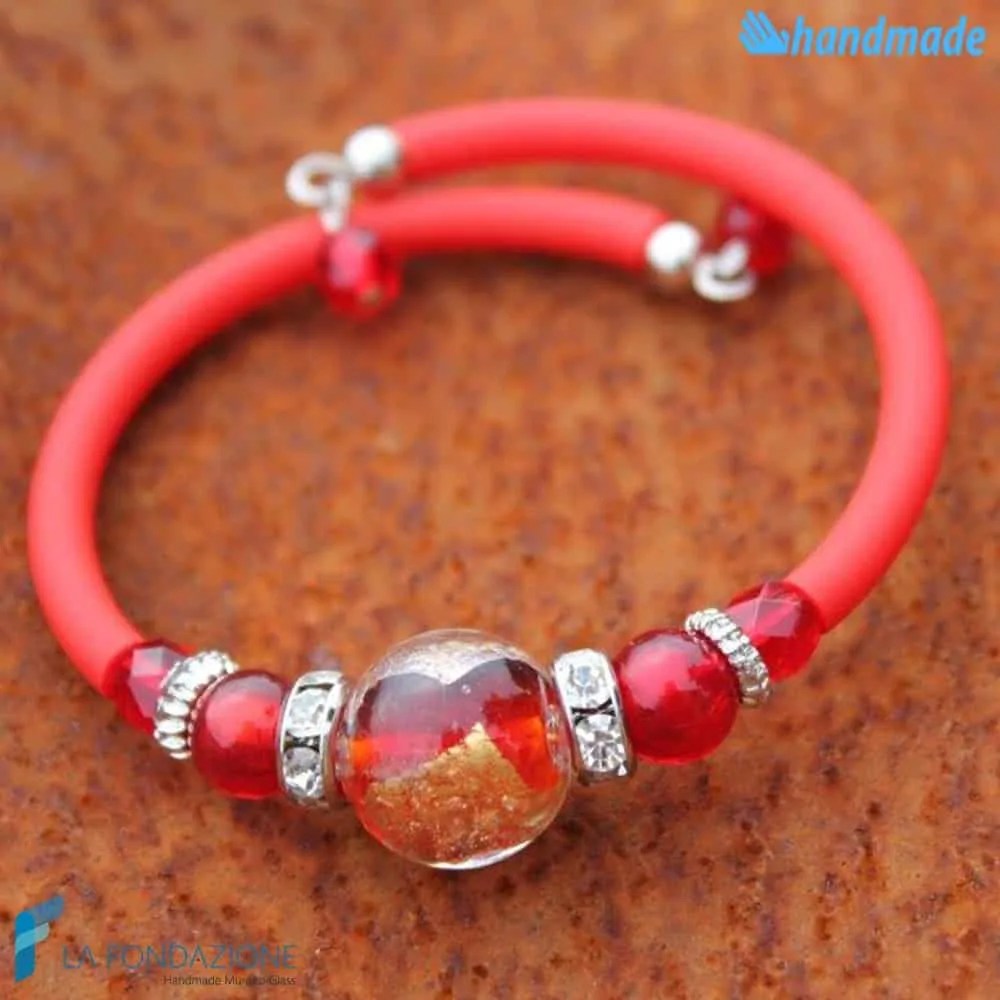 Pearl bracelet with aventurine handmade Murano glass - La Fondazione snc - BRAC0033