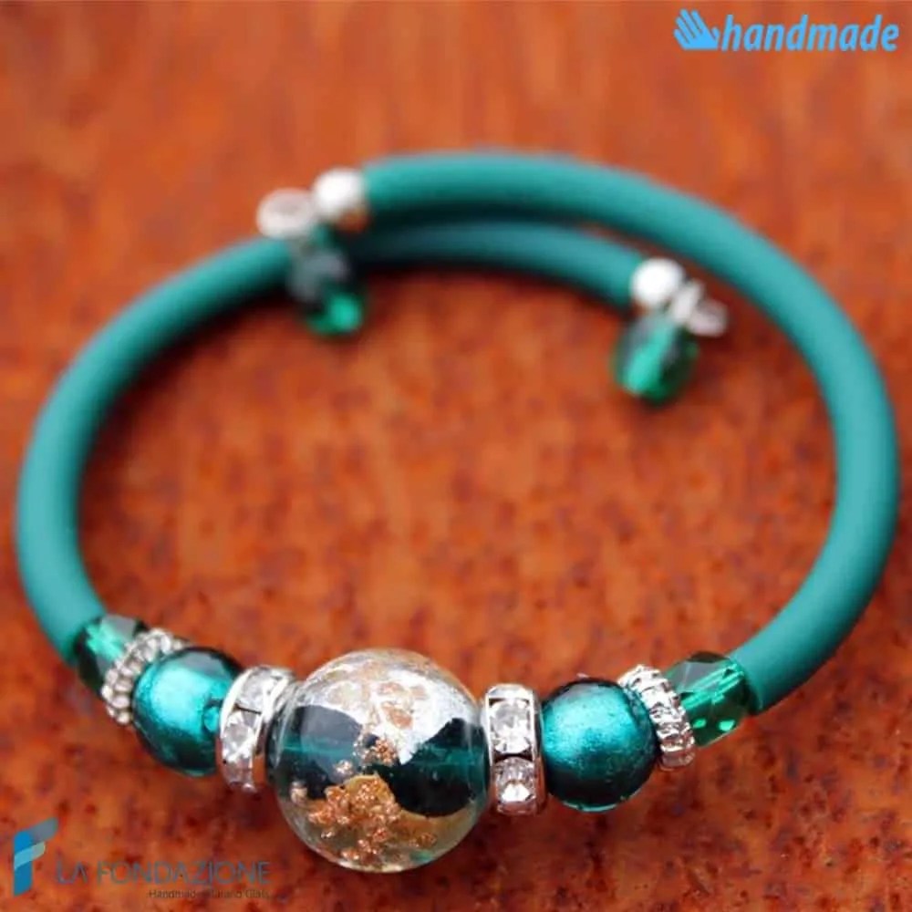 Pearl bracelet with aventurine handmade Murano glass - La Fondazione snc - BRAC0033
