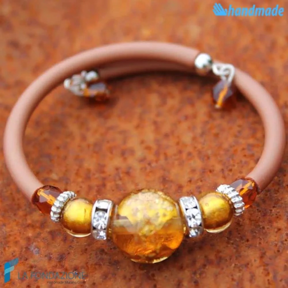 Pearl bracelet with aventurine handmade Murano glass - La Fondazione snc - BRAC0033
