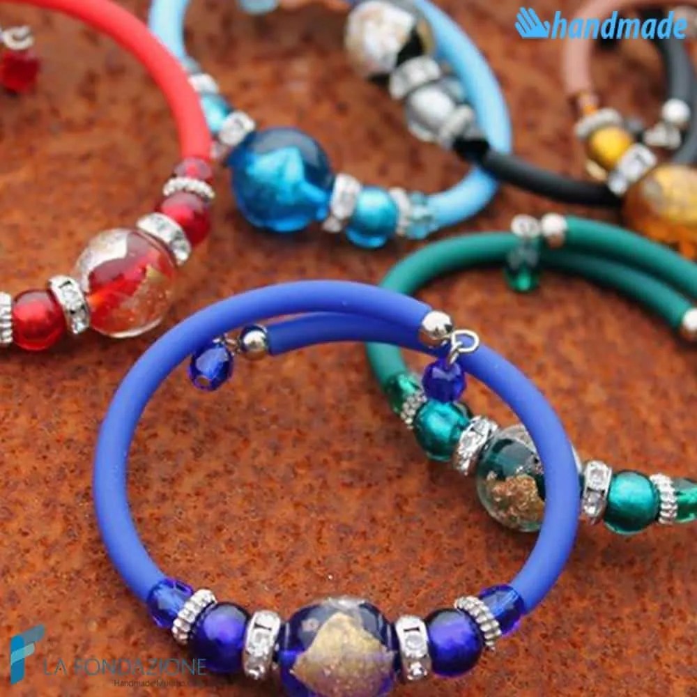 Pearl bracelet with aventurine handmade Murano glass - La Fondazione snc - BRAC0033