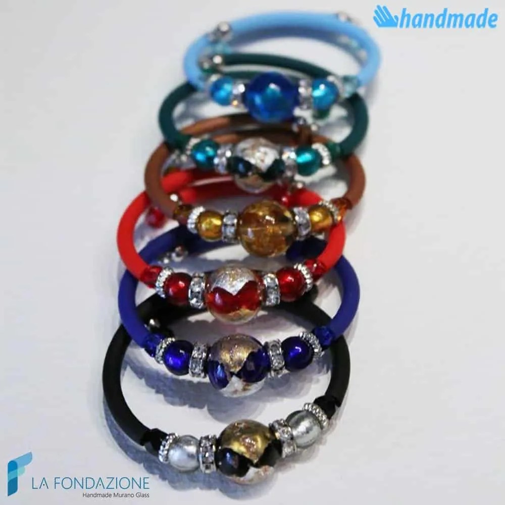 Pearl bracelet with aventurine handmade Murano glass - La Fondazione snc - BRAC0033