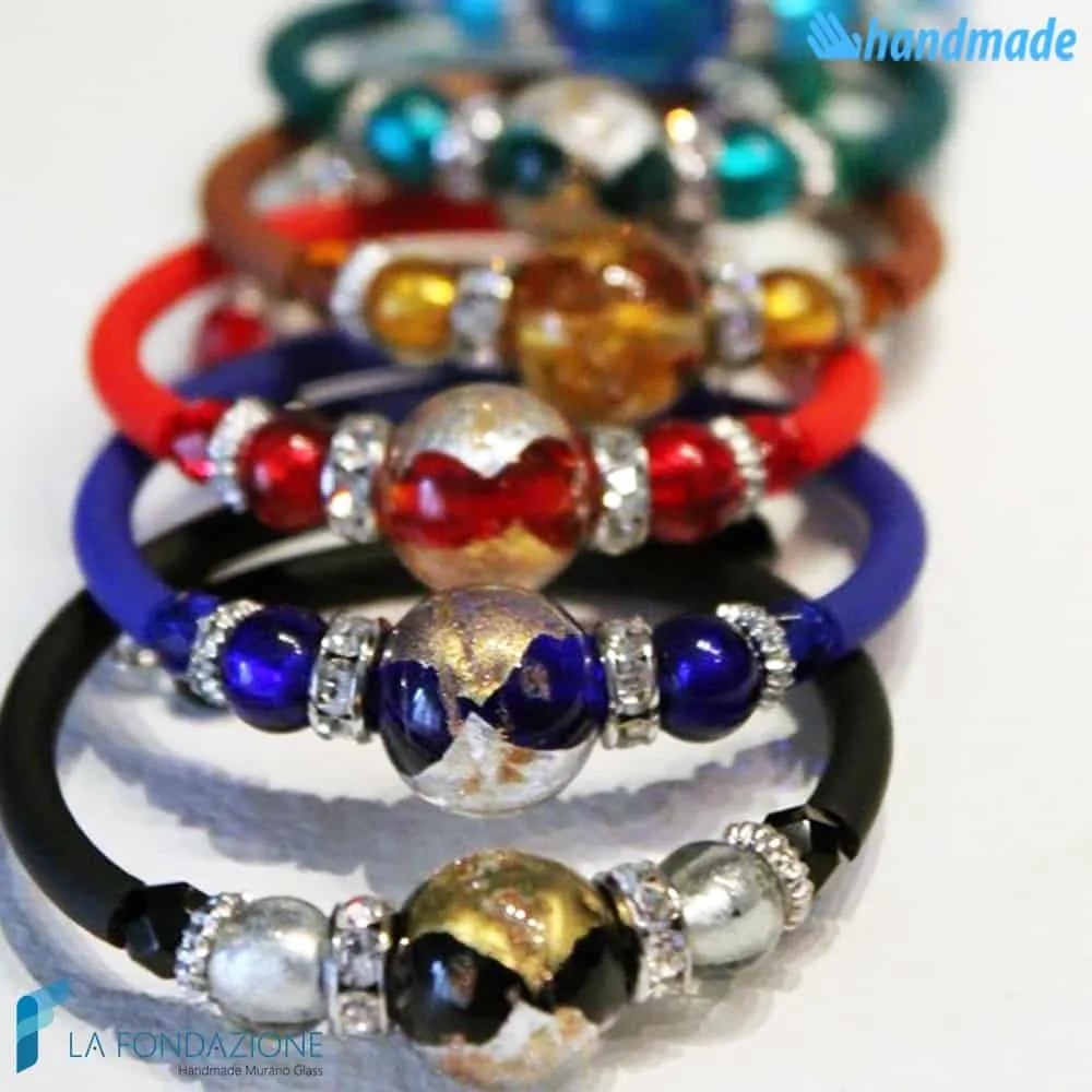 Pearl bracelet with aventurine handmade Murano glass - La Fondazione snc - BRAC0033