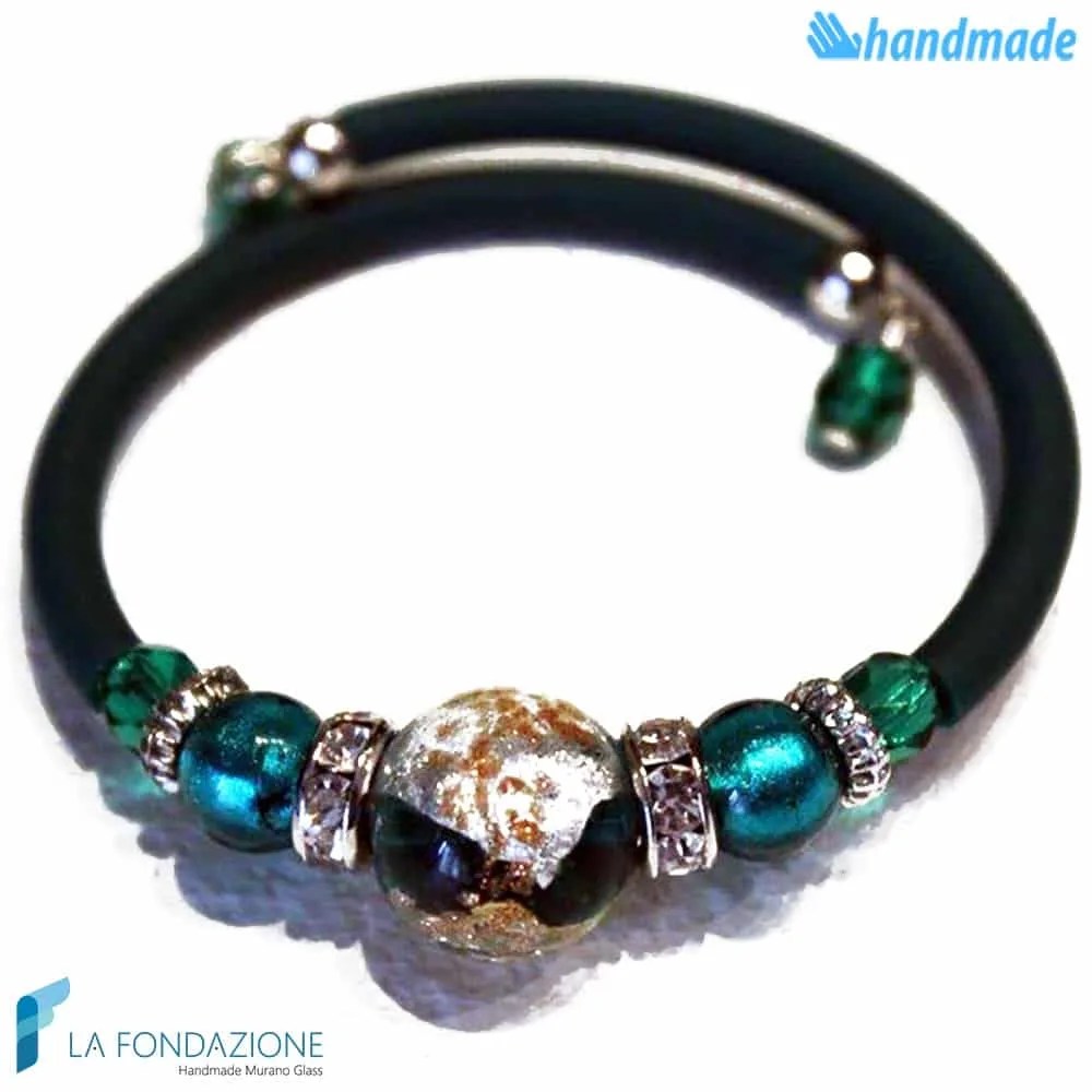 Pearl bracelet with aventurine handmade Murano glass - La Fondazione snc - BRAC0033