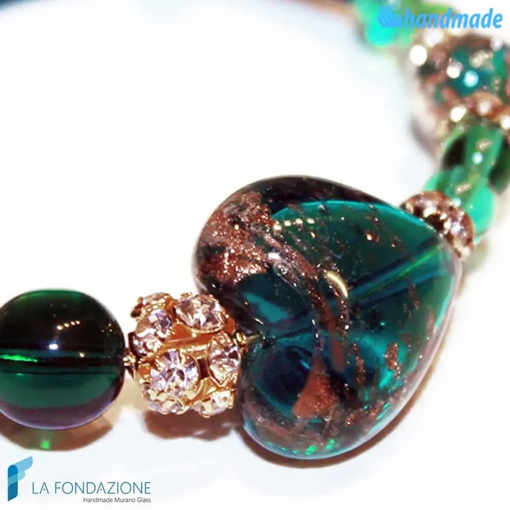 Green water valentine bracelet handmade Murano glass - La Fondazione snc - BRAC0044
