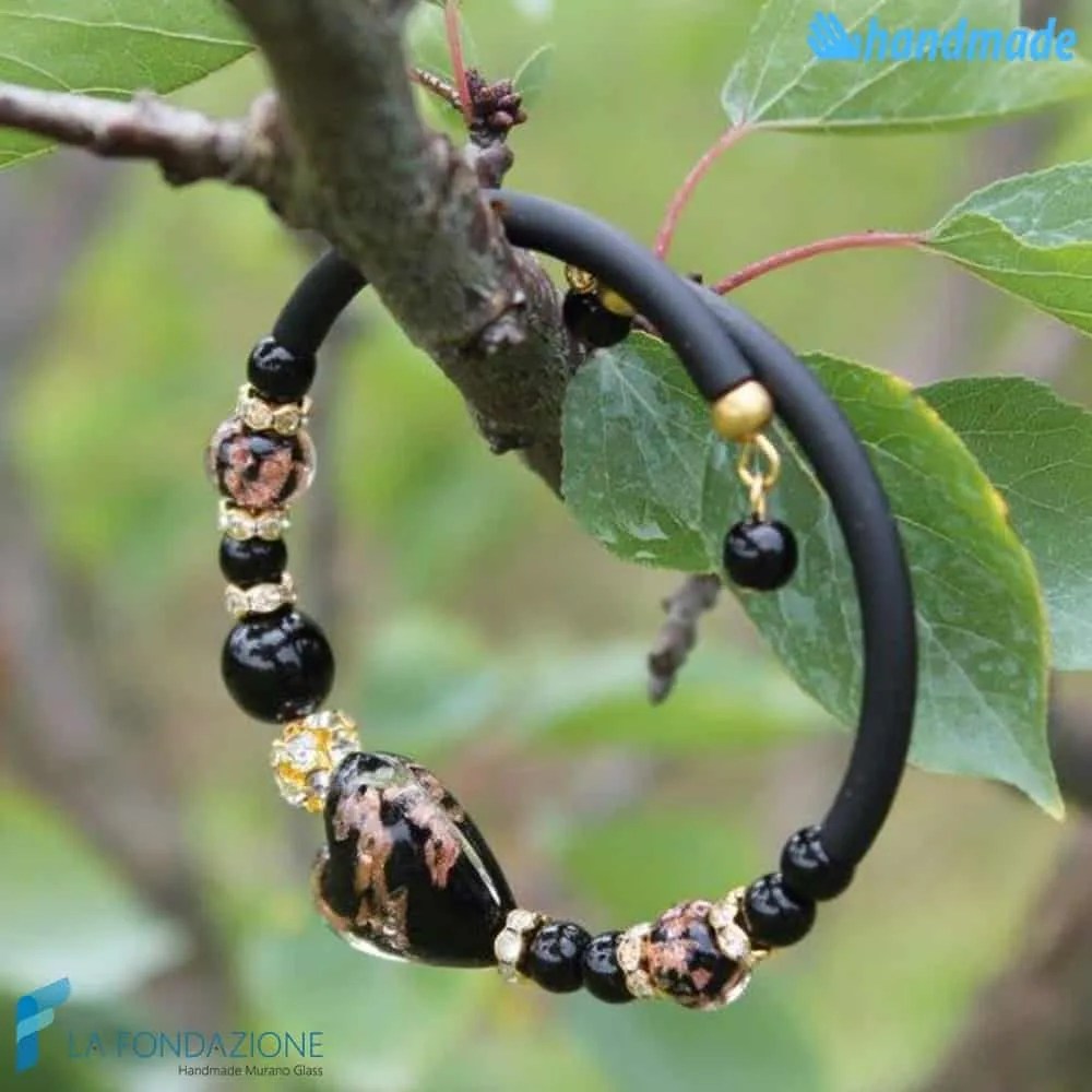 Black Valentine Bracelet handmade Murano glass - La Fondazione - BRAC0046