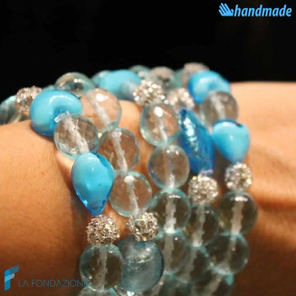 Tris Lustro Azzurri - Bracciale in vetro di Murano