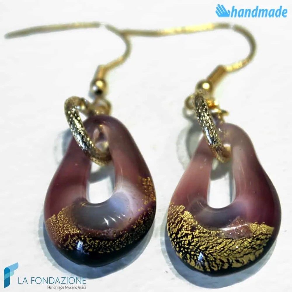 Sparkling Gold Drop Earrings handmade in Murano glass - La Fondazione snc - EARRINGSC0005