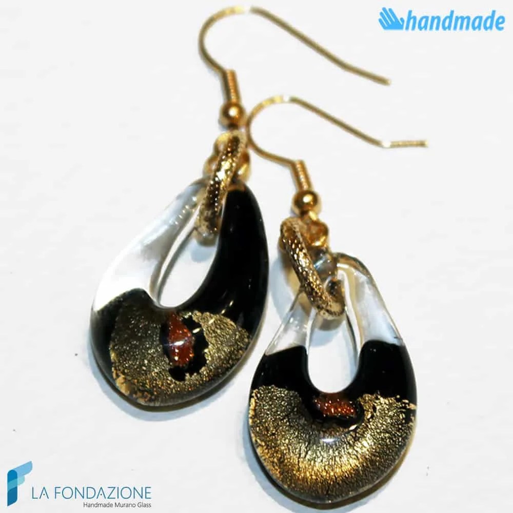 Sparkling Gold Drop Earrings handmade in Murano glass - La Fondazione snc - EARRINGSC0005