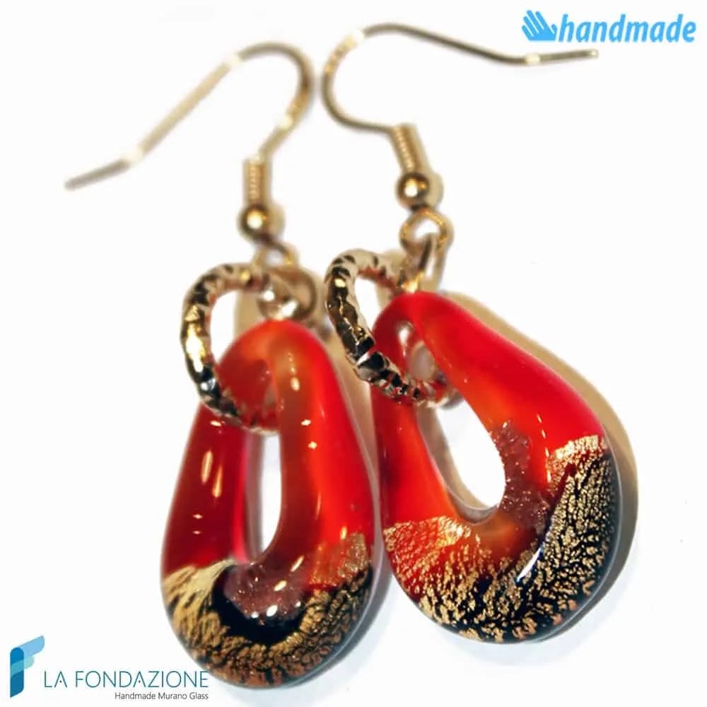Orecchini Sparkling Gold in vetro di Murano color Rosso