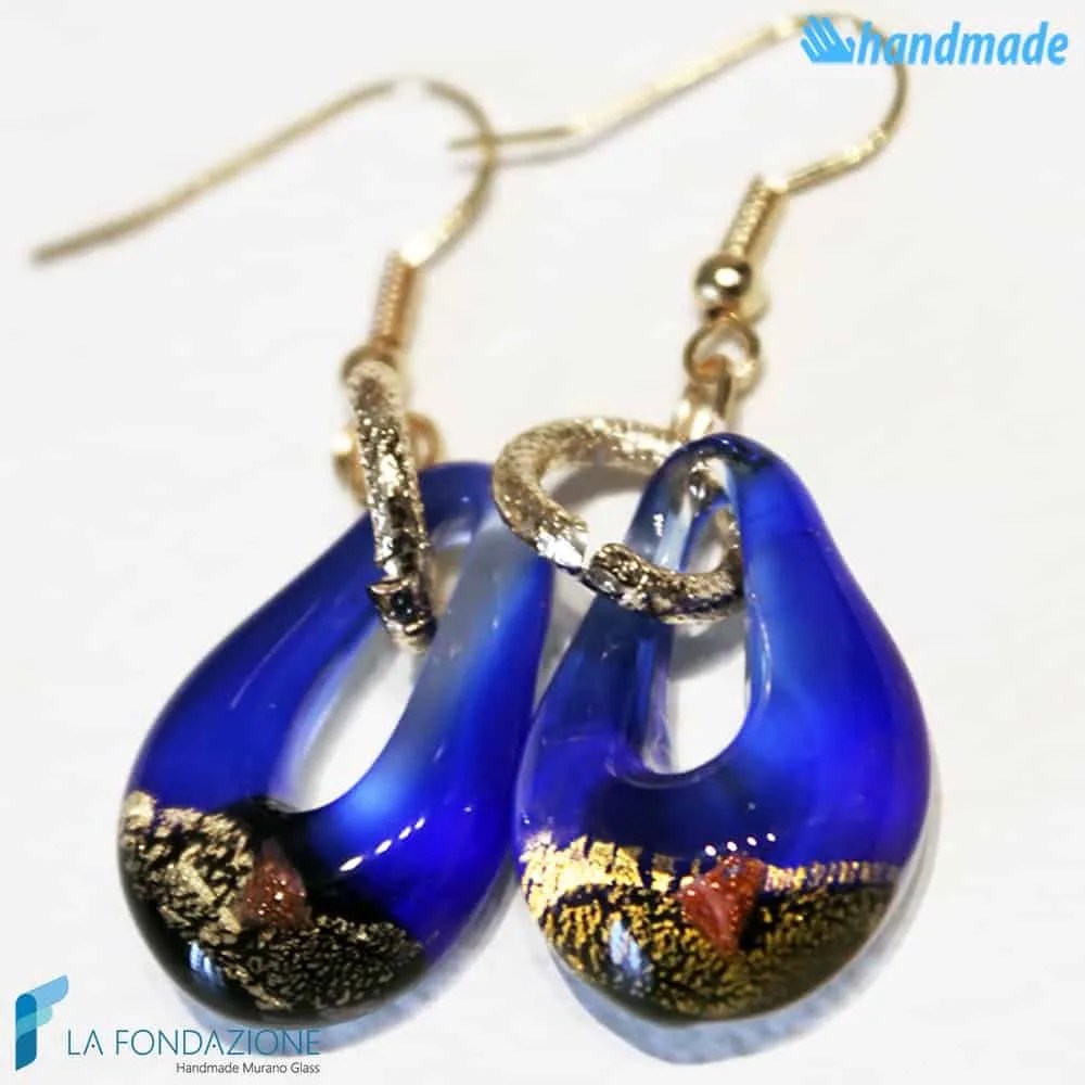 Sparkling Gold Drop Earrings handmade in Murano glass - La Fondazione snc - EARRINGSC0005