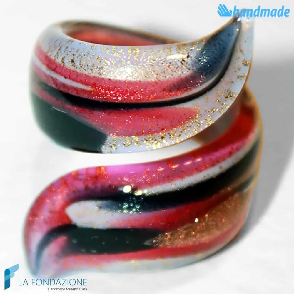 Anello a Nastro Ciliegia in vetro di Murano - La Fondazione snc - RINGS0045