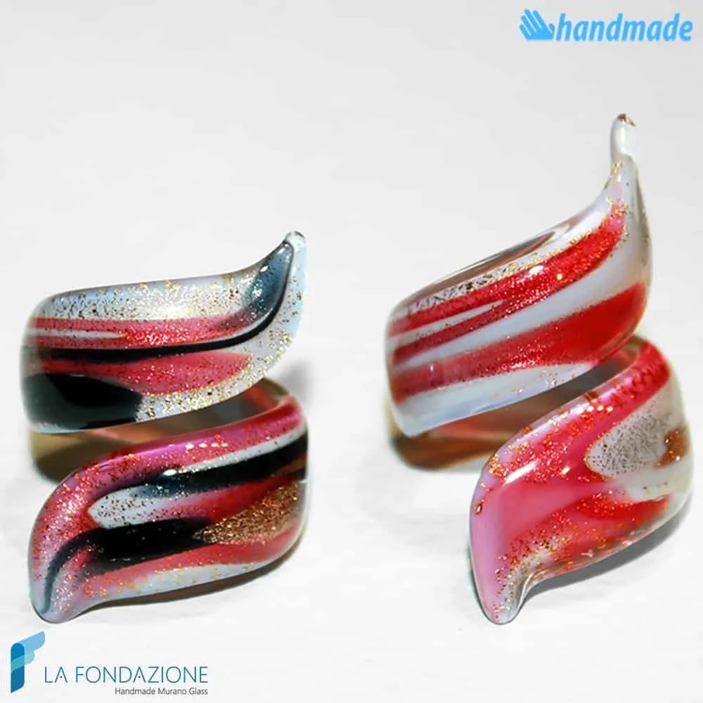 Coppia Anelli a Nastro Ciliegia e Amarena in vetro di Murano - La Fondazione snc - RINGS0046
