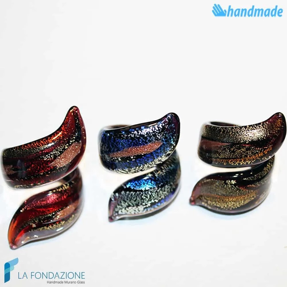 Tris Anelli a Nastro Mitologici in vetro di Murano - La Fondazione snc - RINGS0049