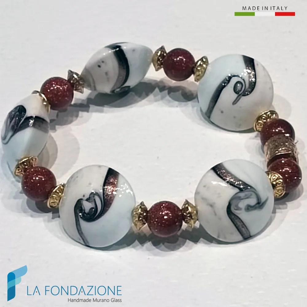 Bracciale Navagero con avventurina, perle Murano bianco e avventurina marrone