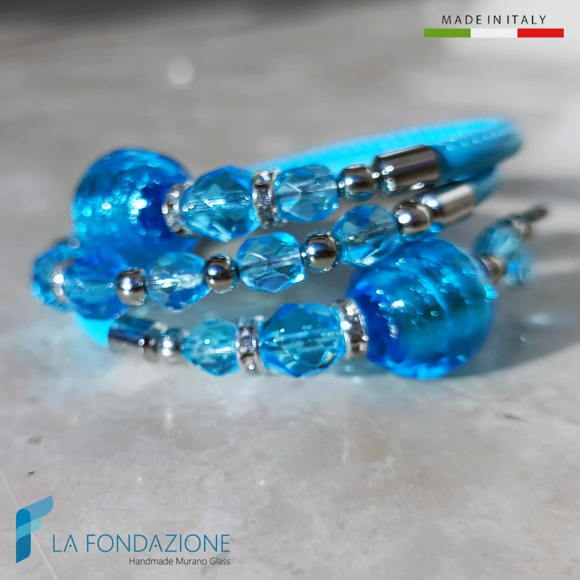 Bracciale Redentore regolabile blu laguna, vetro di Murano