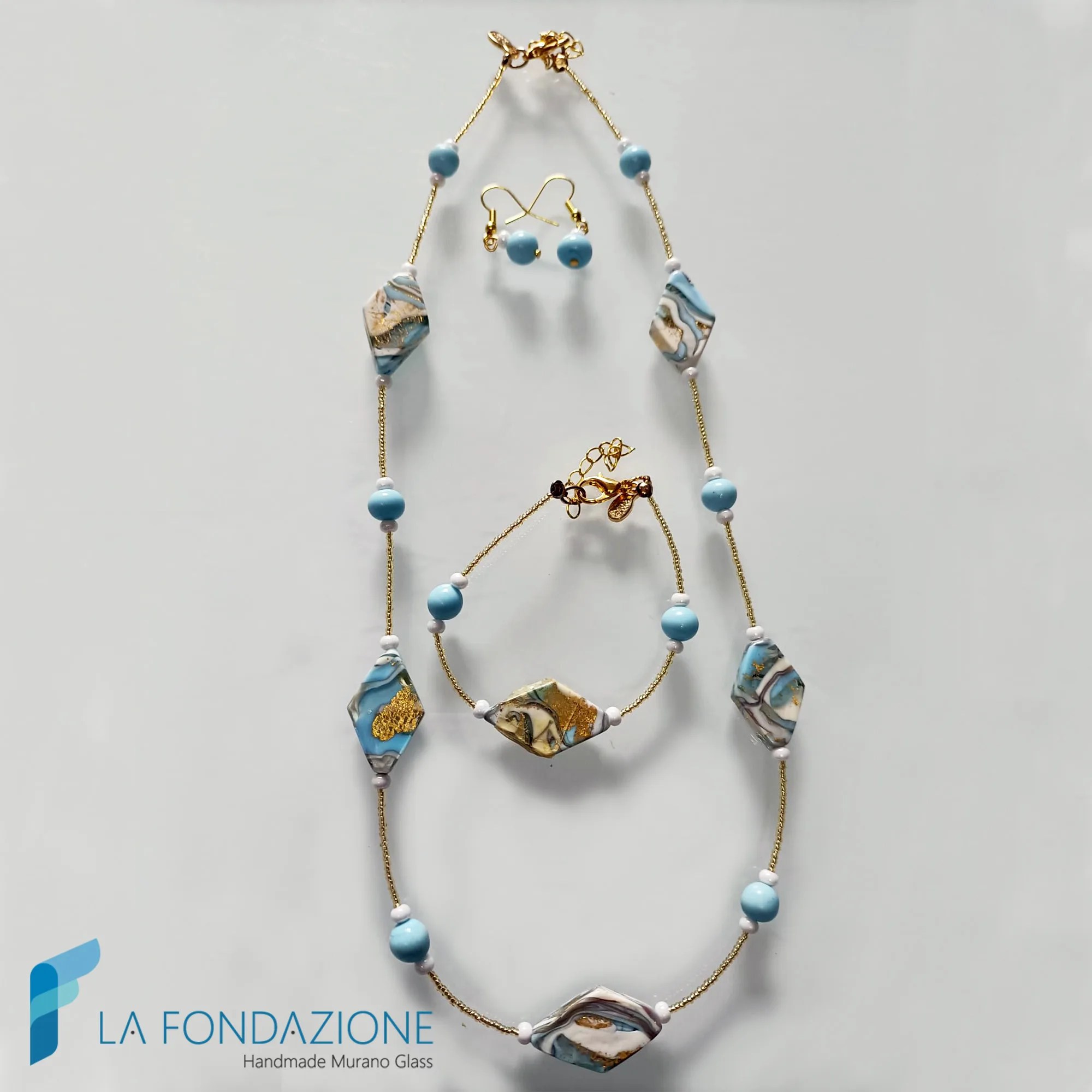 Parure Losanga Marmo Acqua con collana, bracciale e orecchini - PARU0069 - La Fondazione