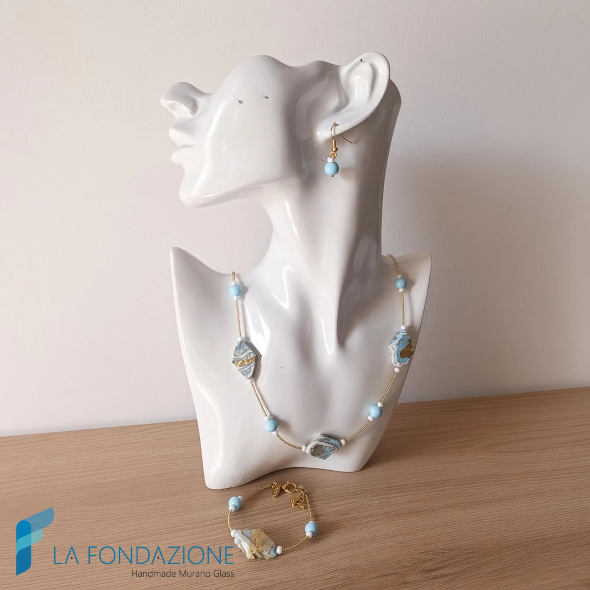 Parure Losanga Marmo Acqua con collana, bracciale e orecchini - PARU0069 - La Fondazione