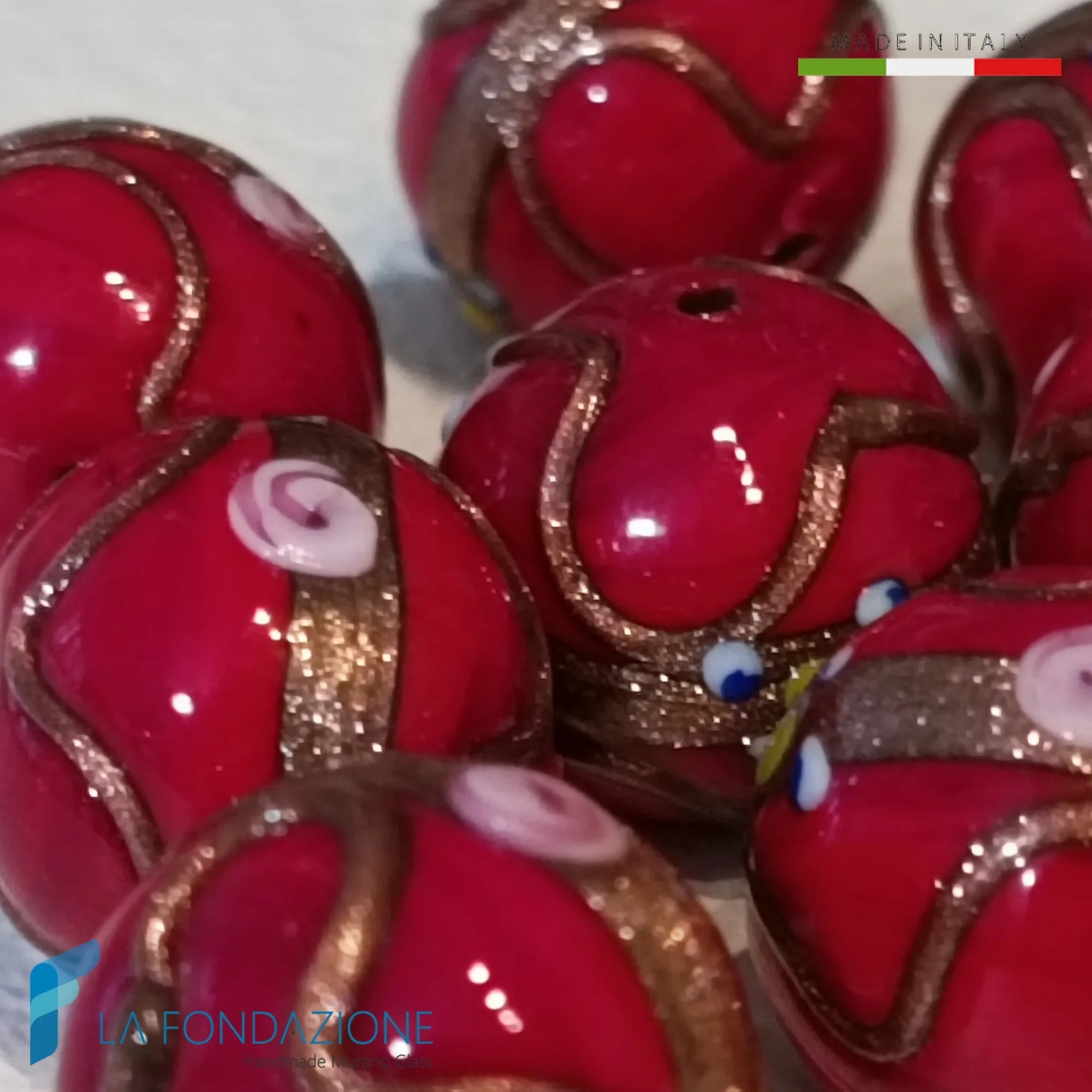 Fiorato Veneziano red Murano glass beads