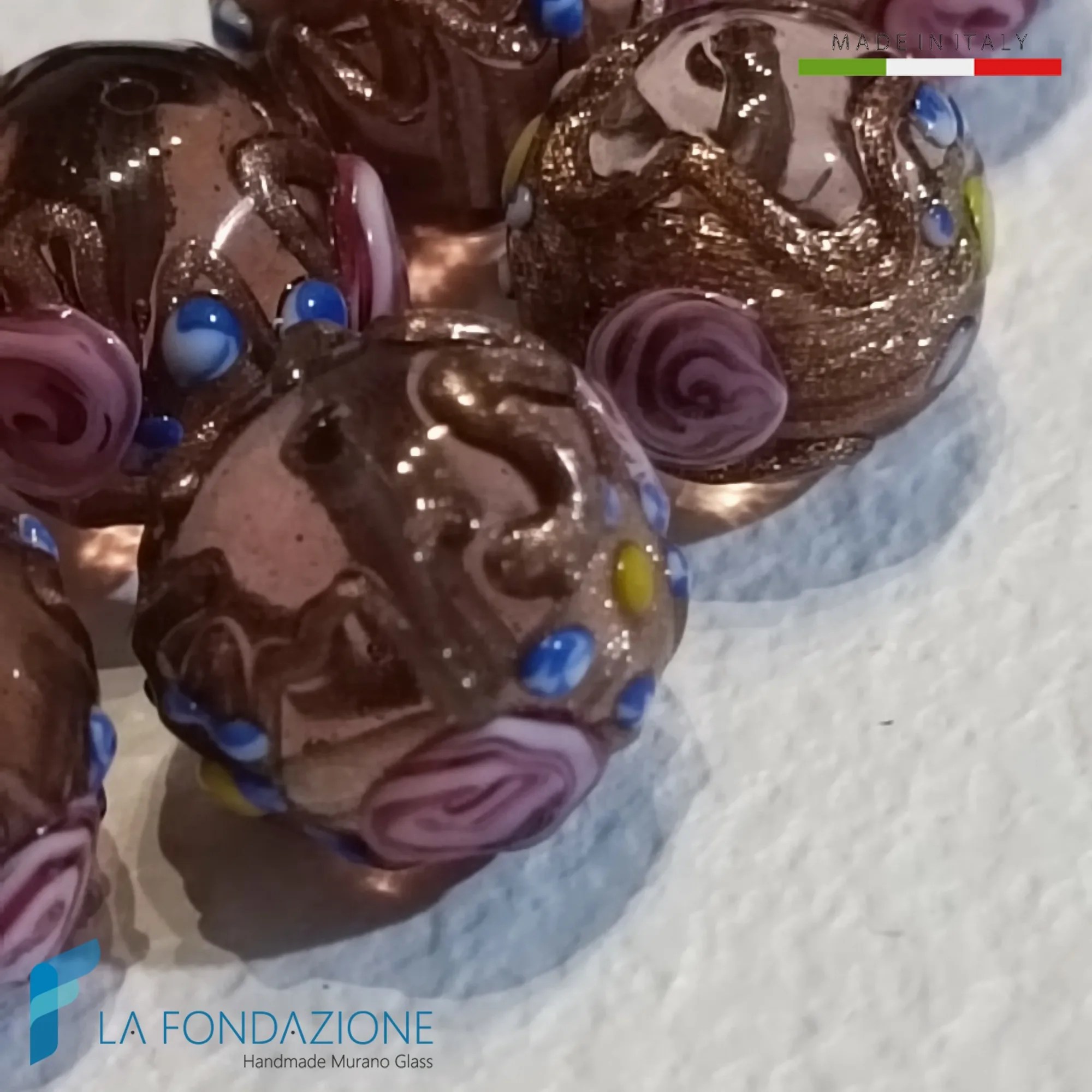 Fiorato Veneziano pink Murano glass beads