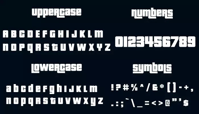 GTA Font Free Download Fonts Park GTA Font Character Map.webp