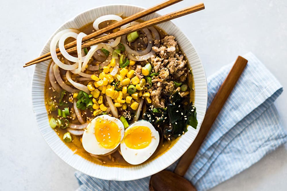 Making miso ramen soup with spiraled potatoes is a healthy and paleo-friendly way to enjoy a hearty bowl of noodles. It is super easy to make, colorful, and delicious!