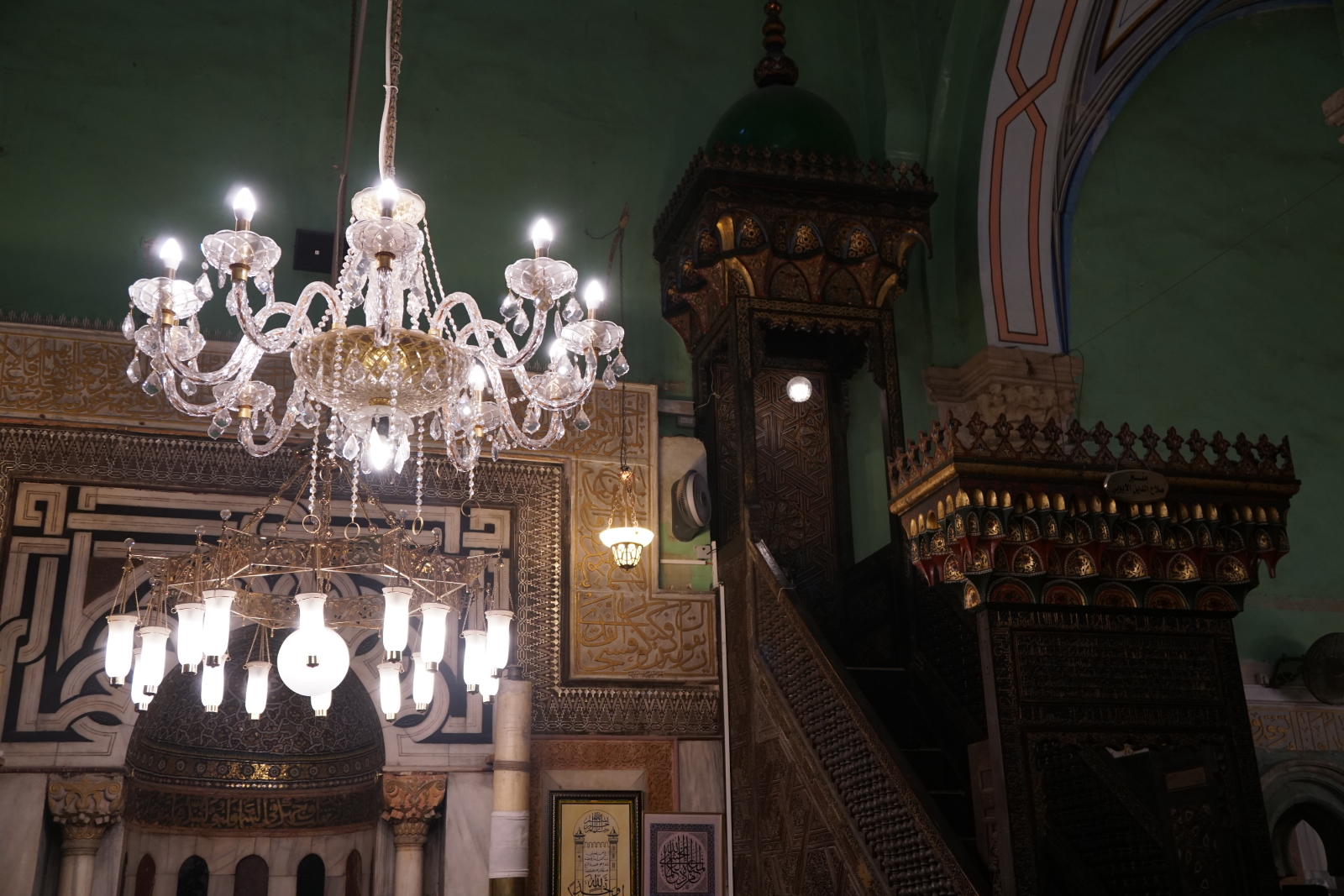 Inside the Tomb of the Patriarchs mosque. This pulpit on the right was a gift from Saladin.