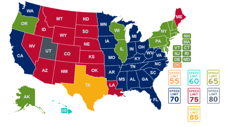 Speed Limits In The USA Foreign USA Speed Limit Map Usa 768x432 