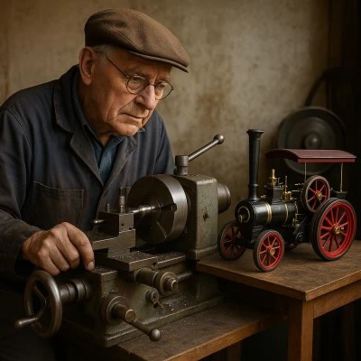Engineer Machining components for a model steam engine using a myford lathe