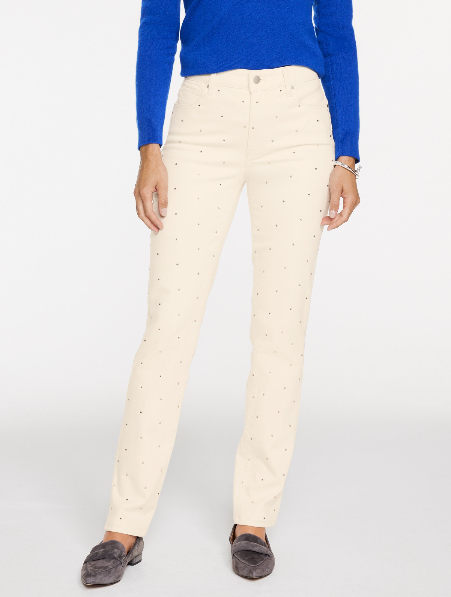 Straight Leg Rhinestone Jeans - Natural - 2 Talbots