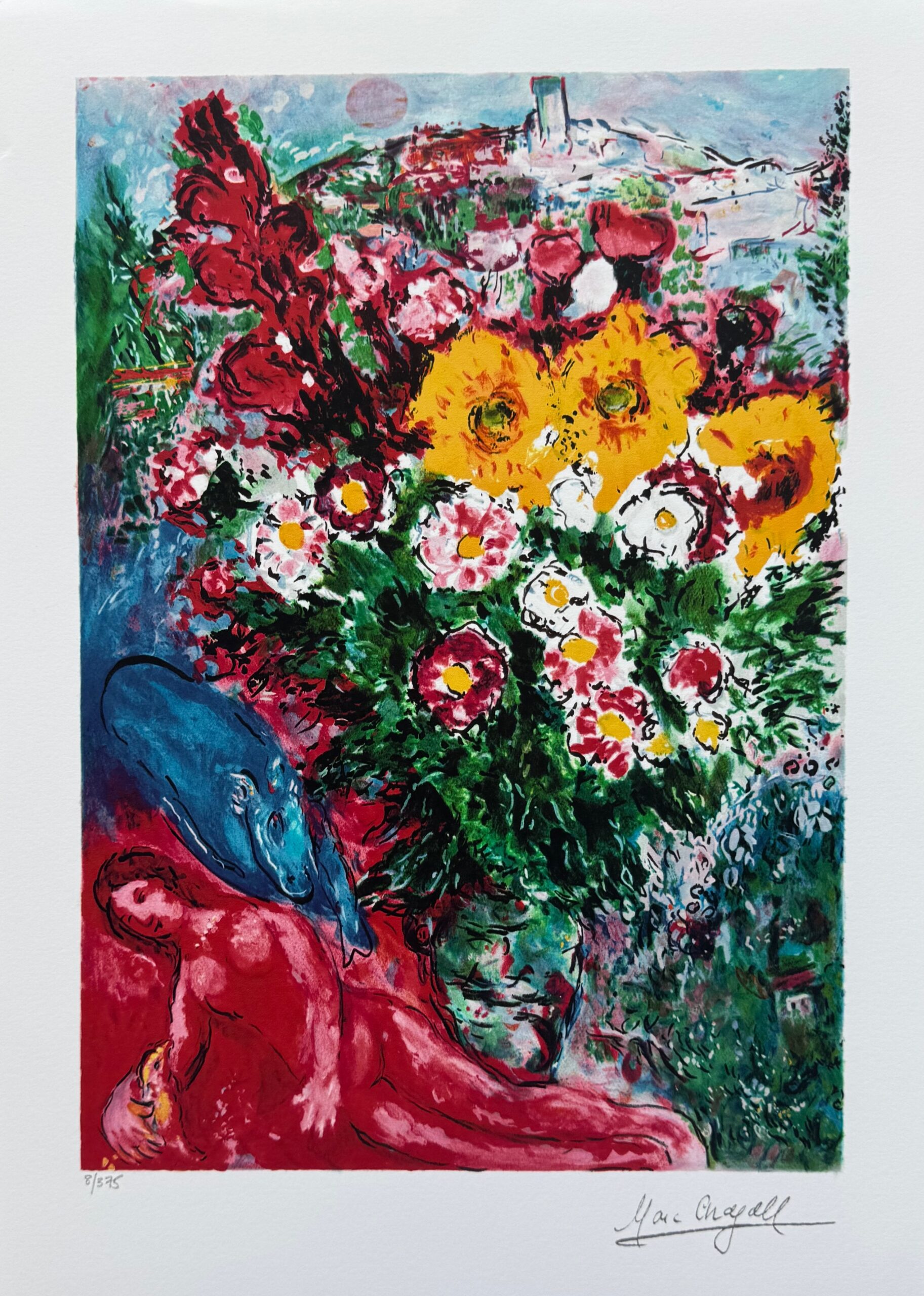 Marc Chagall LES SOUCIS Limited Edition Facsimile Signed Giclee 15" x 11"