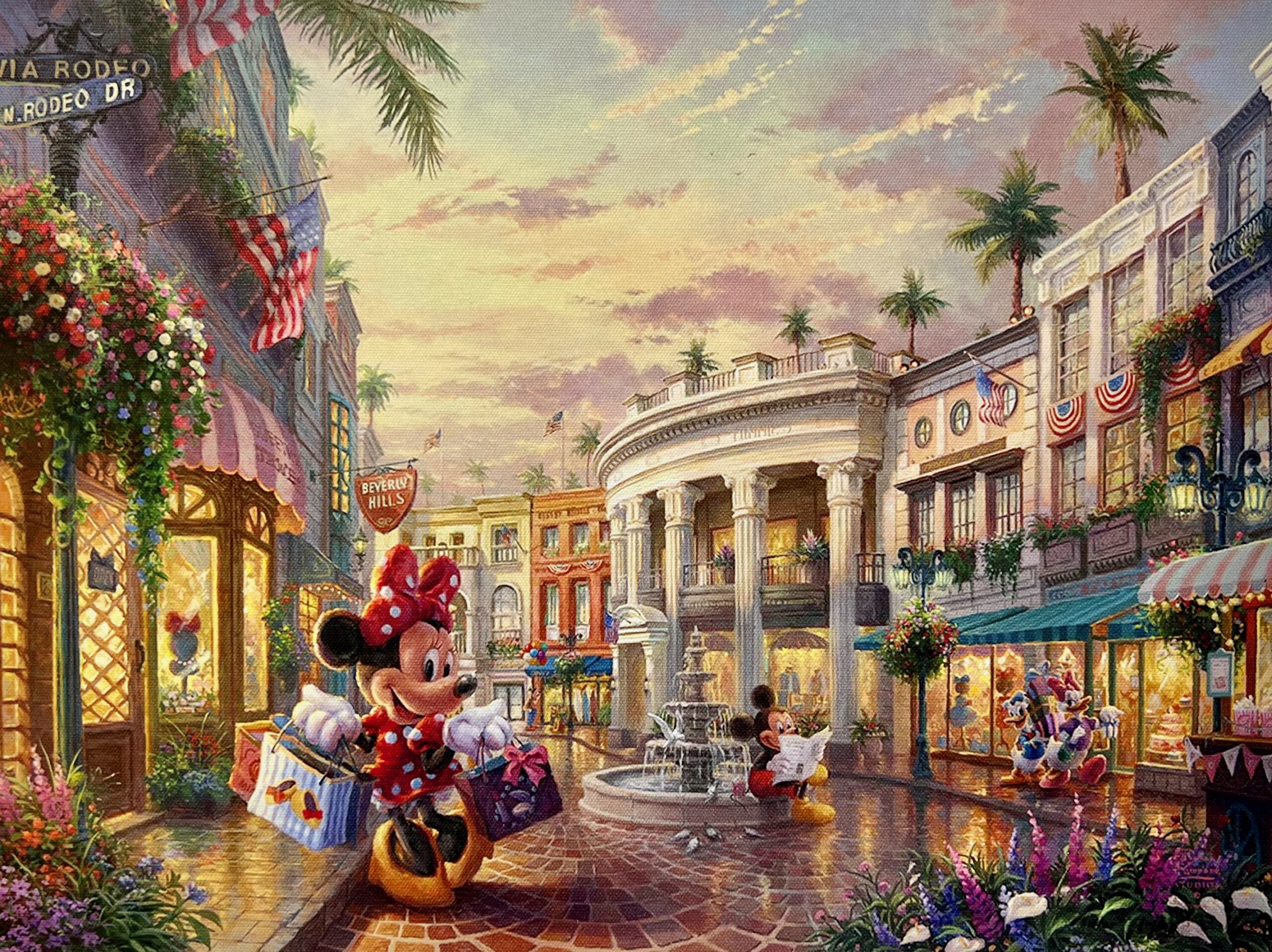Thomas Kinkade Disney MICKEY & MINNIE MOUSE ON RODEO DRIVE BEVERLY HILLS Giclee