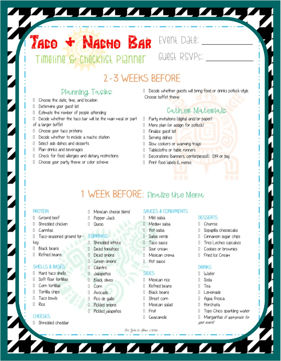 Taco Bar checklist pg 1 image