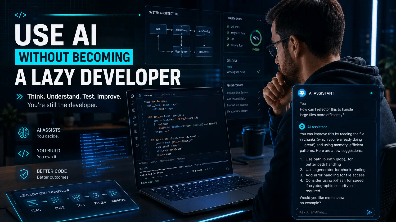 Developer using AI coding tools without becoming a lazy developer