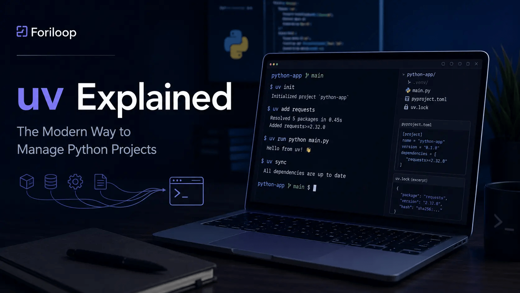 uv Python project manager featured image showing a modern Python development workflow