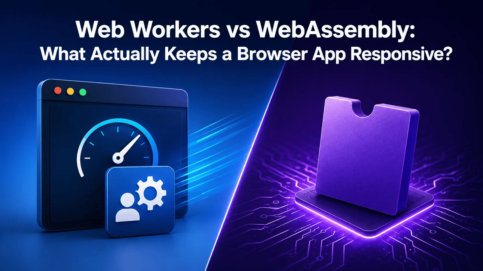 Web Workers vs WebAssembly comparison graphic about browser app responsiveness