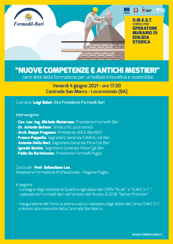 Locorotondo 4 Giugno: “Nuove Competenze E Antichi Mestieri, Centralità Della Formazione Per Un'edilizia Innovativa E Sostenibile”. – Formedil Bari 842_x_595_jpg