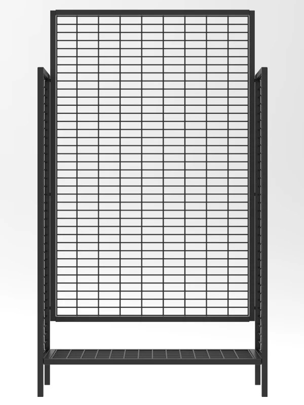 Grid panel display rack with powder-coated metal grid frame