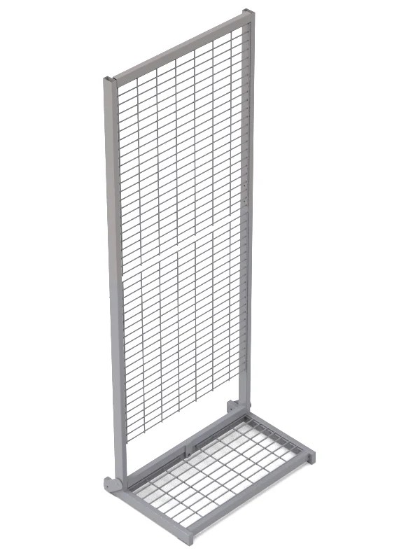Freestanding 160cm wire grid panels display rack side view