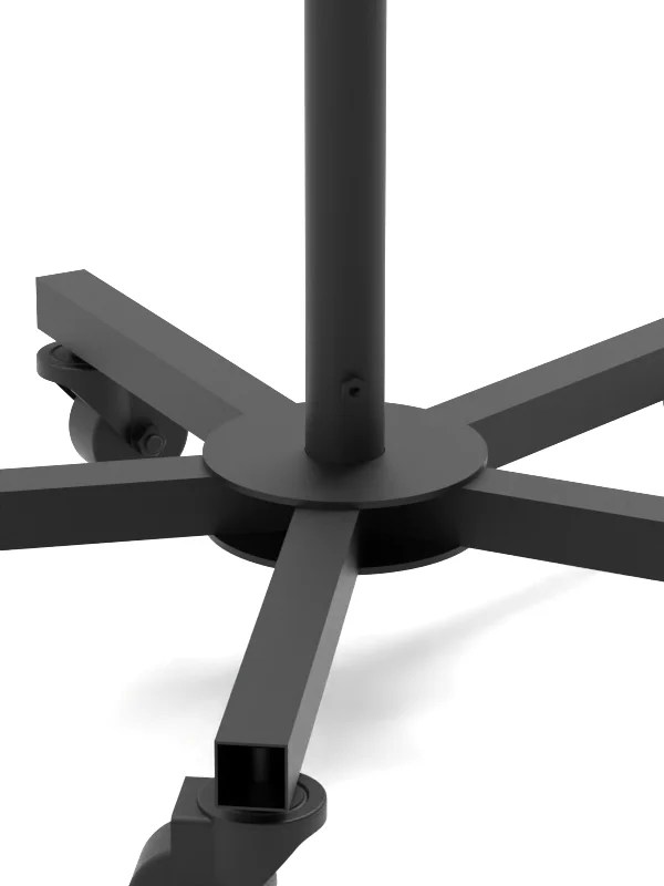 Caster base detail of powder-coated spinner display rack