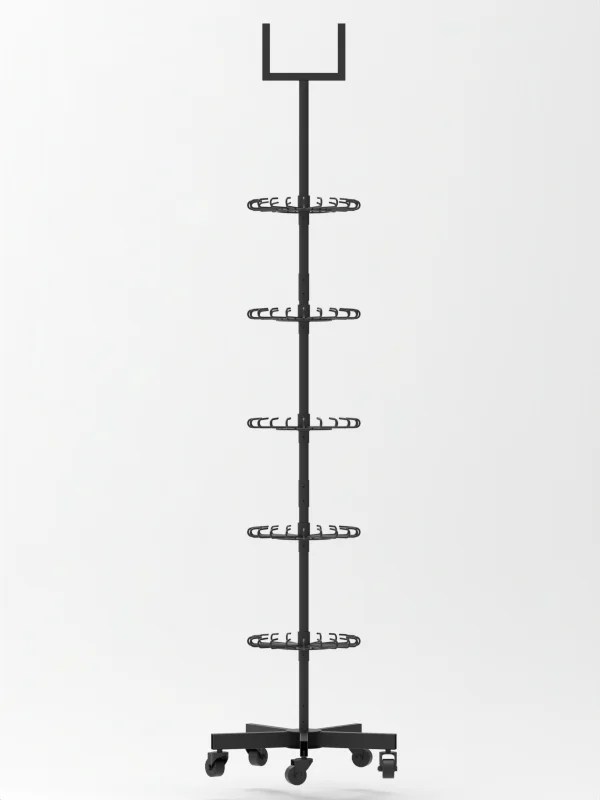 5-layer wire rotating display rack with caster base for supermarket merchandising