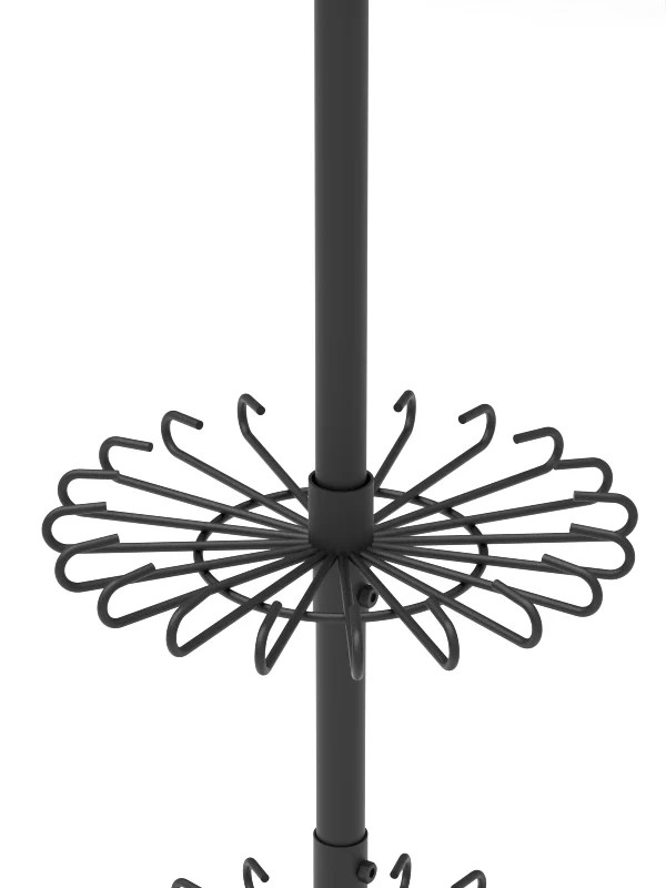 Close-up of rotating display rack hook ring and center tube connector