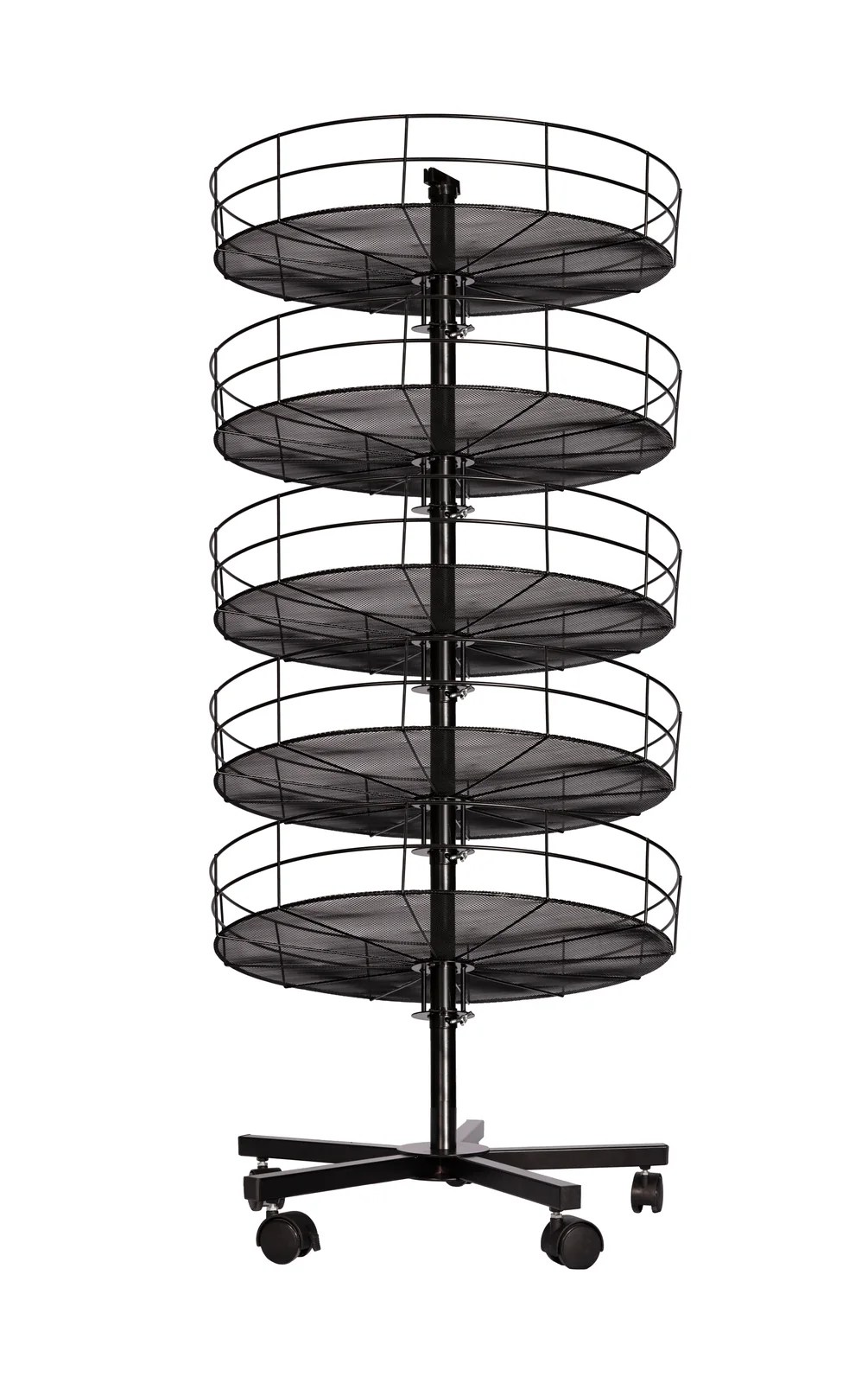 Wire mesh spinning display rack side view