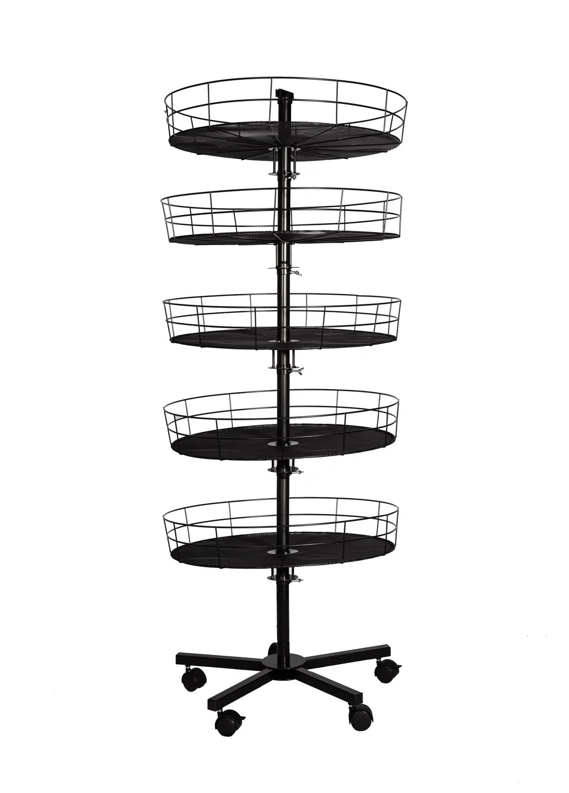 Rotating wire mesh tray display rack structure detail
