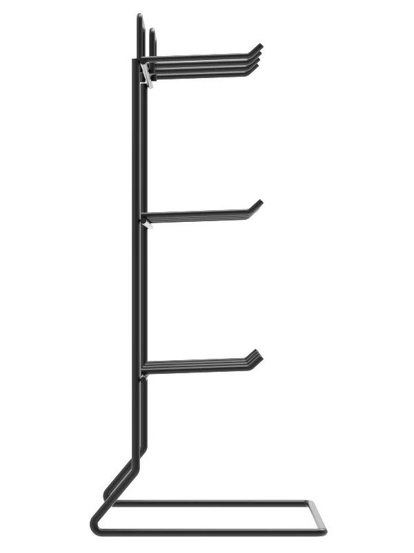 Side view of the three-layer iron wire hanger retail display stand