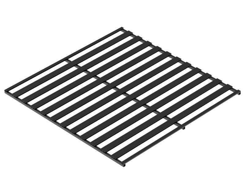 Angled view of U-shaped iron shelf frame for display racks