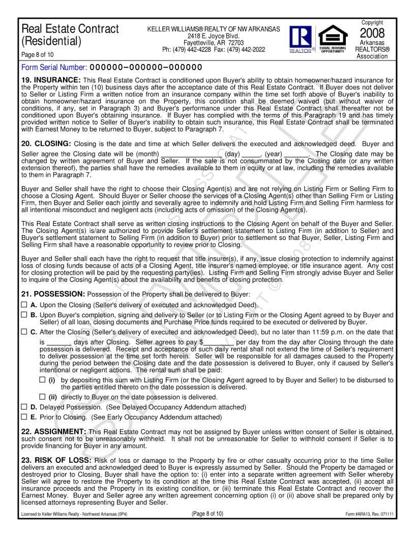 Arkansas real estate contract residential pdf form
